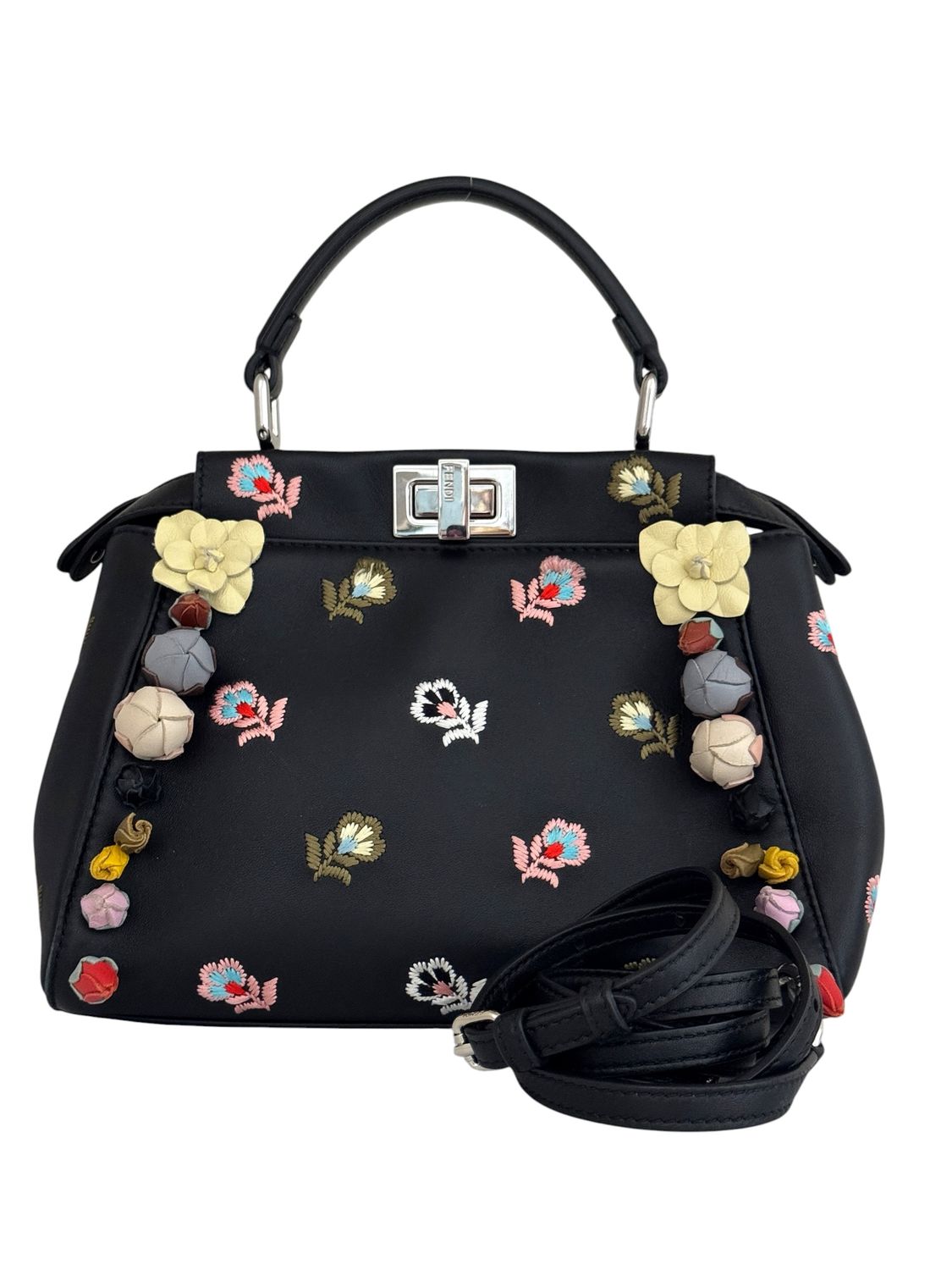 FENDI PEEKABOO FLORAL EMBROIDERED 2-WAY TOP HANDLE SHOULDER BAG