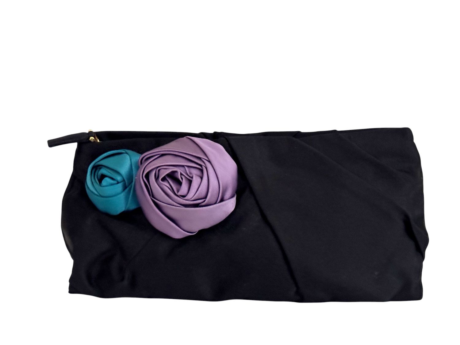 PRADA VINTAGE Y2K FLOWER SATIN CLUTCH WITH ENAMEL TRIANGLE