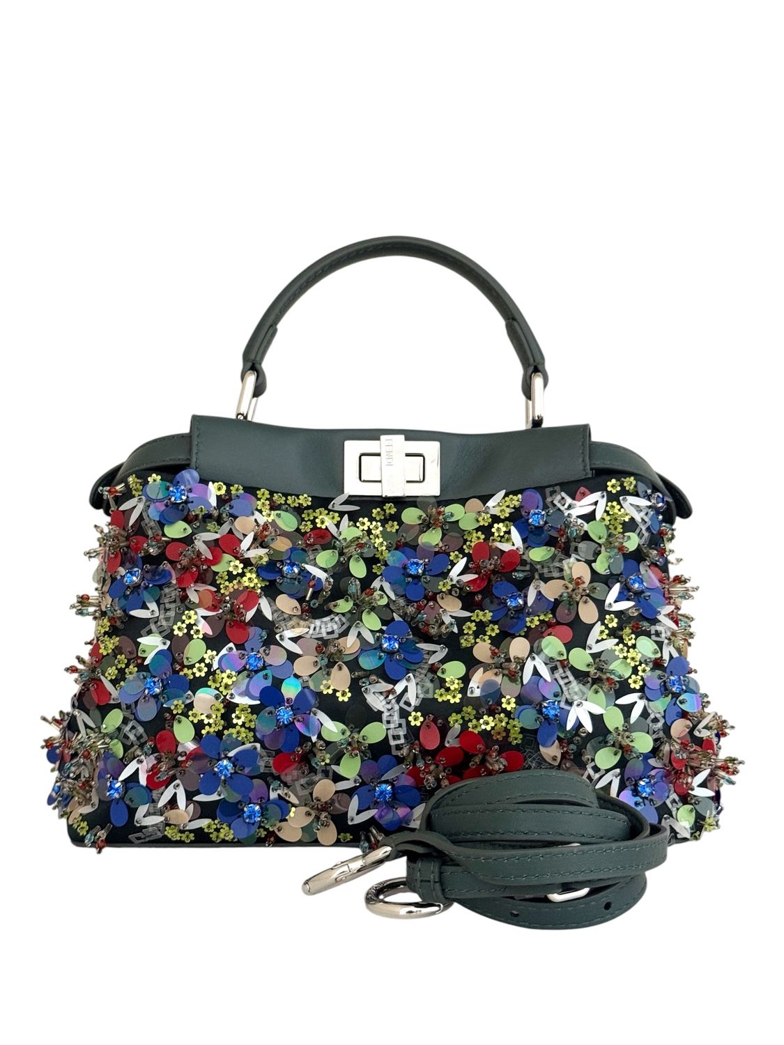 FENDI PEEKABOO FLORAL BEADED 2-WAY TOP HANDLE SHOULDER BAG