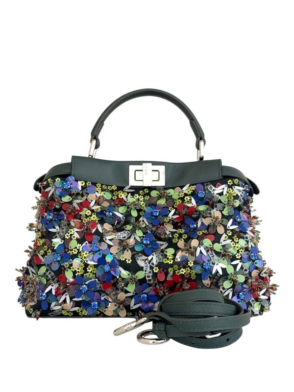 FENDI PEEKABOO FLORAL BEADED 2-WAY TOP HANDLE SHOULDER BAG