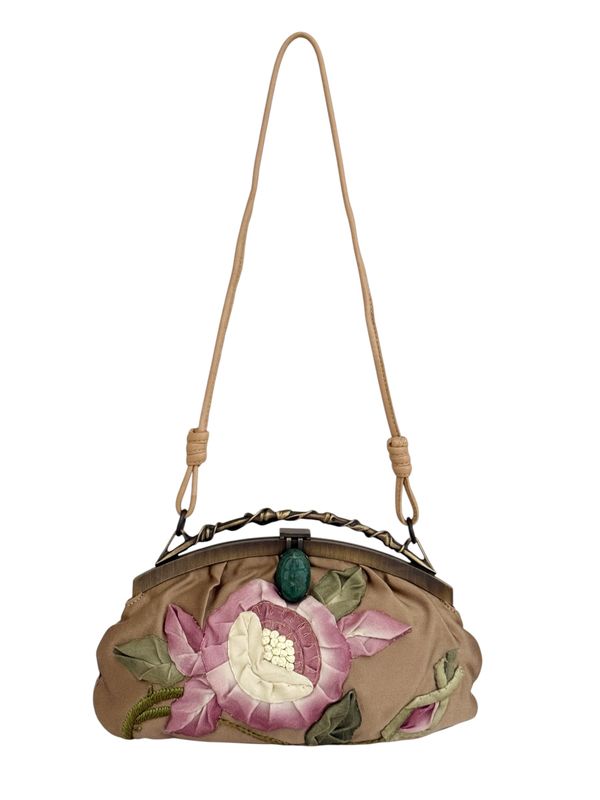VALENTINO GARAVANI VINTAGE FLORAL EVENING BAG WITH STONE DETAIL