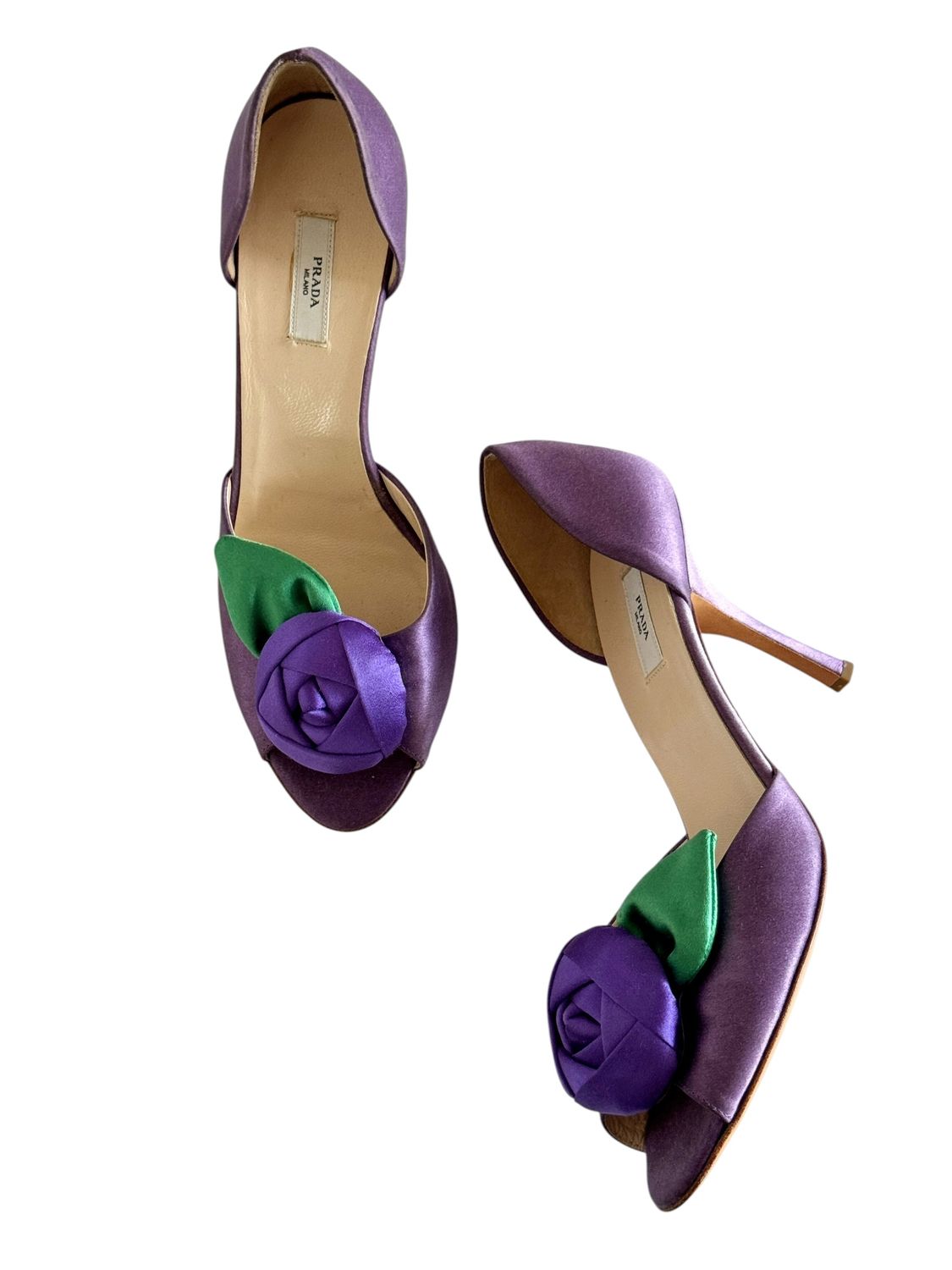 PRADA VINTAGE SATIN FLORAL HEELS / IT 37