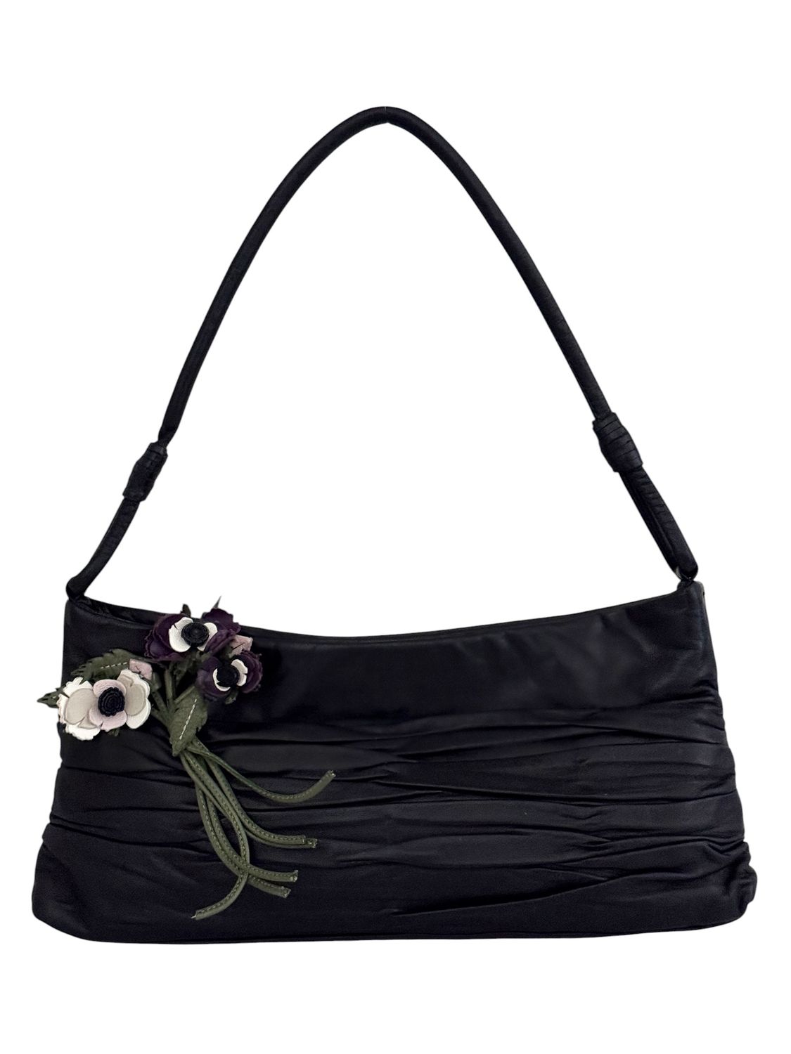 PRADA VINTAGE RARE Y2K FLOWER LEATHER EVENING BAG WITH ENAMEL TRIANGLE