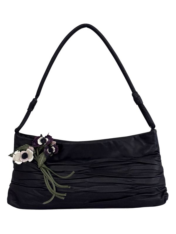 PRADA VINTAGE RARE Y2K FLOWER LEATHER EVENING BAG WITH ENAMEL TRIANGLE