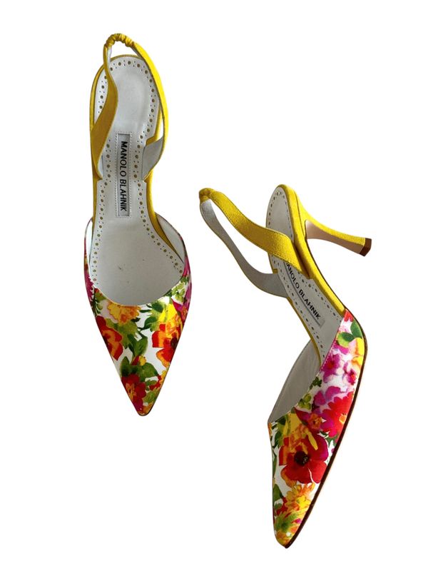 MANOLO BLAHNIK FLORAL PRINT HEELS / IT 37