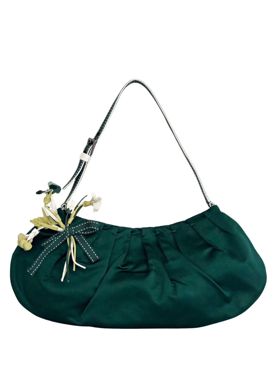 PRADA VINTAGE RARE RUNWAY Y2K FLOWER SATIN EVENING BAG WITH ENAMEL TRIANGLE