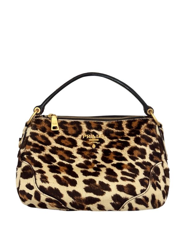 PRADA VINTAGE LEOPARD CHEETAH PRINT PONY HAIR TOP HANDLE BAG