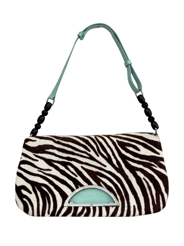 CHRISTIAN DIOR VINTAGE ZEBRA PRINT PONY HAIR MALICE SHOULDER BAG