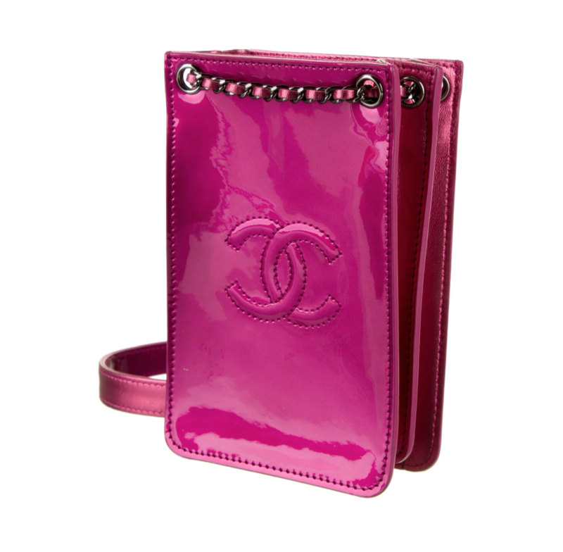CHANEL PINK PATENT LEATHER CC CROSSBODY PHONE HOLDER MINI BAG
