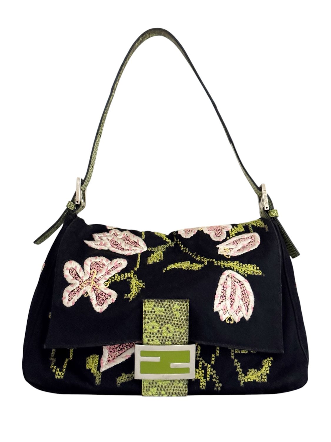 FENDI VINTAGE Y2K FLORAL &amp; EXOTIC LIZARD MAMA BAGUETTE BAG