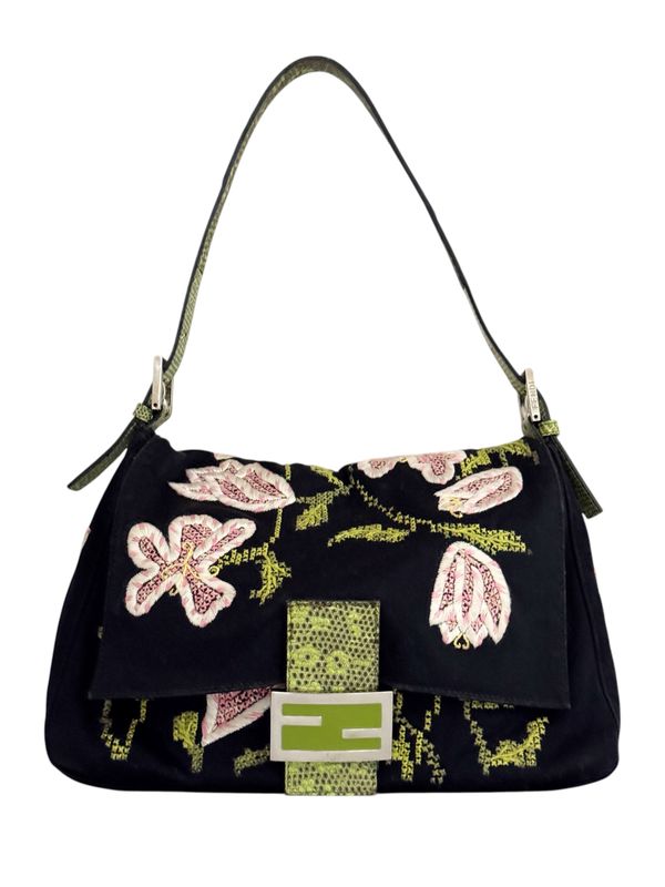 FENDI VINTAGE Y2K FLORAL &amp; EXOTIC LIZARD MAMA BAGUETTE BAG