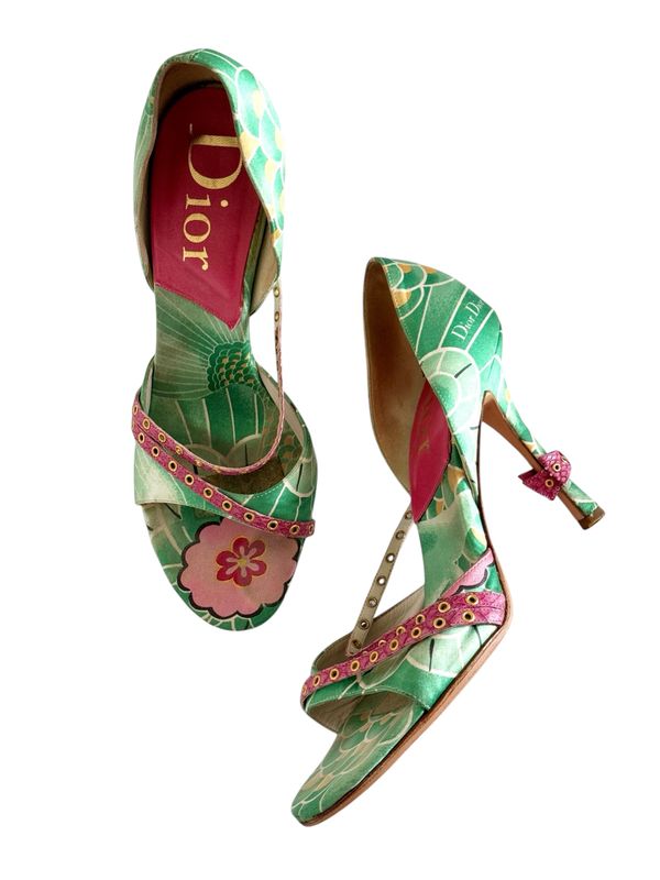 CHRISTIAN DIOR 2003 KOI PRINT HEELS - GALLIANO ERA / IT 38.5