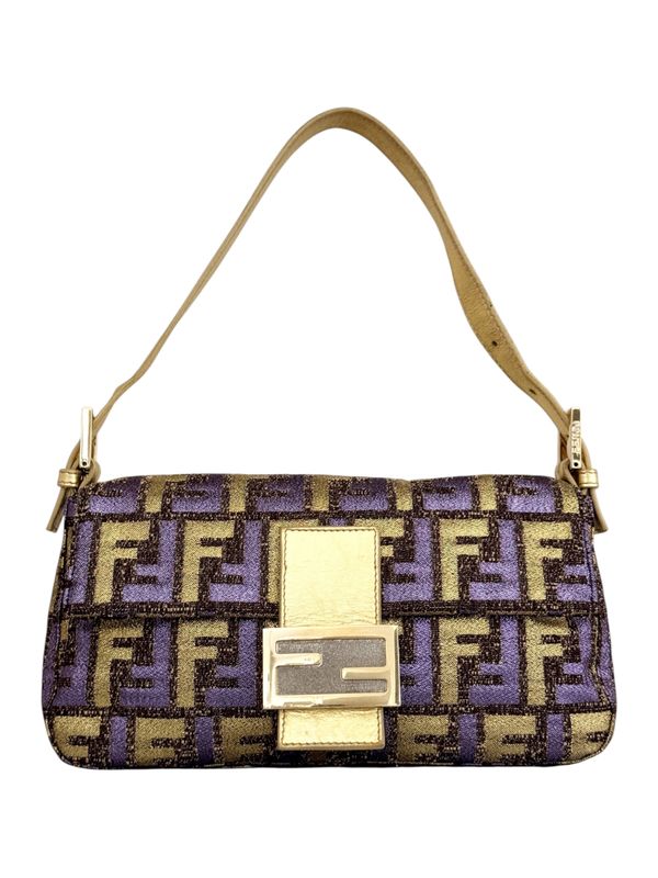 FENDI FF PURPLE GOLD METALLIC ZUCCA BAGUETTE BAG