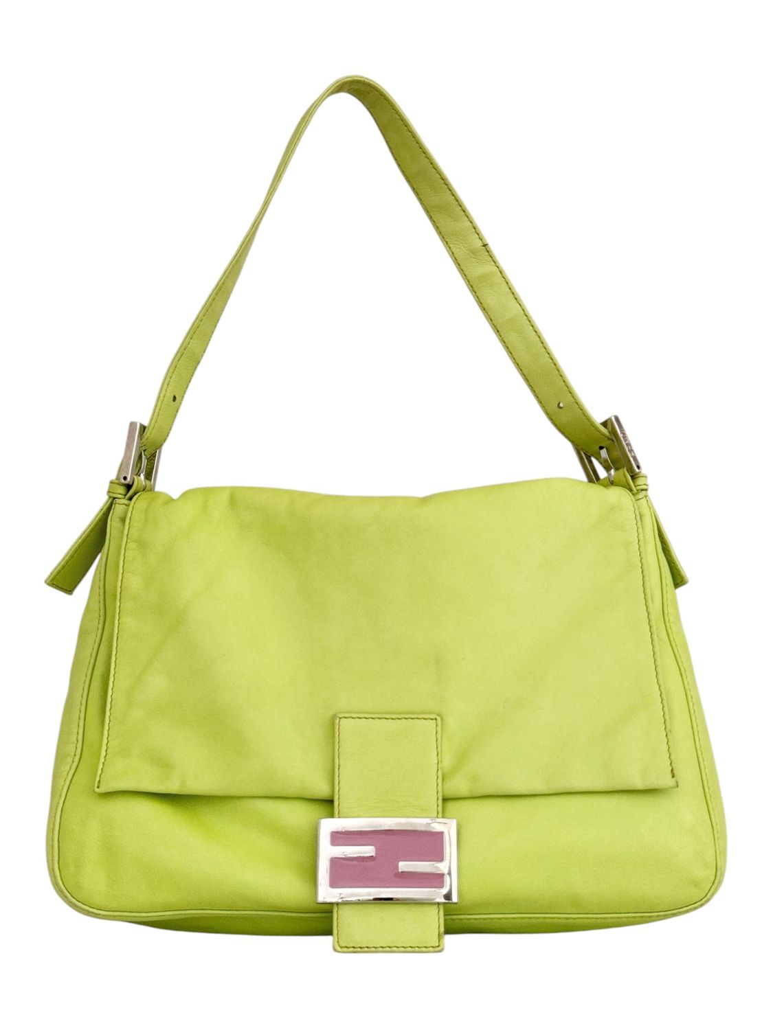 FENDI Y2K NEON GREEN LEATHER MAMA BAGUETTE BAG