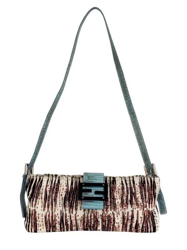 FENDI Y2K BEADED ZEBRA PRINT PONY HAIR AND LIZARD BAGUETTE BAG
