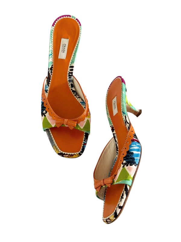 PRADA VINTAGE RETRO MULTI PRINT MULES / IT 37.5