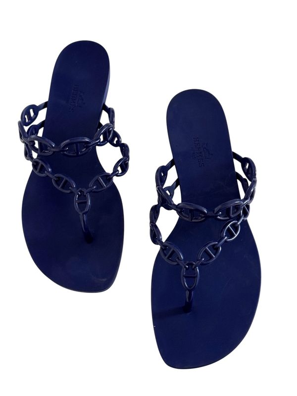 HERMES PARIS CHAINE D'ANCRE RUBBER FLATS SANDALS / IT 39