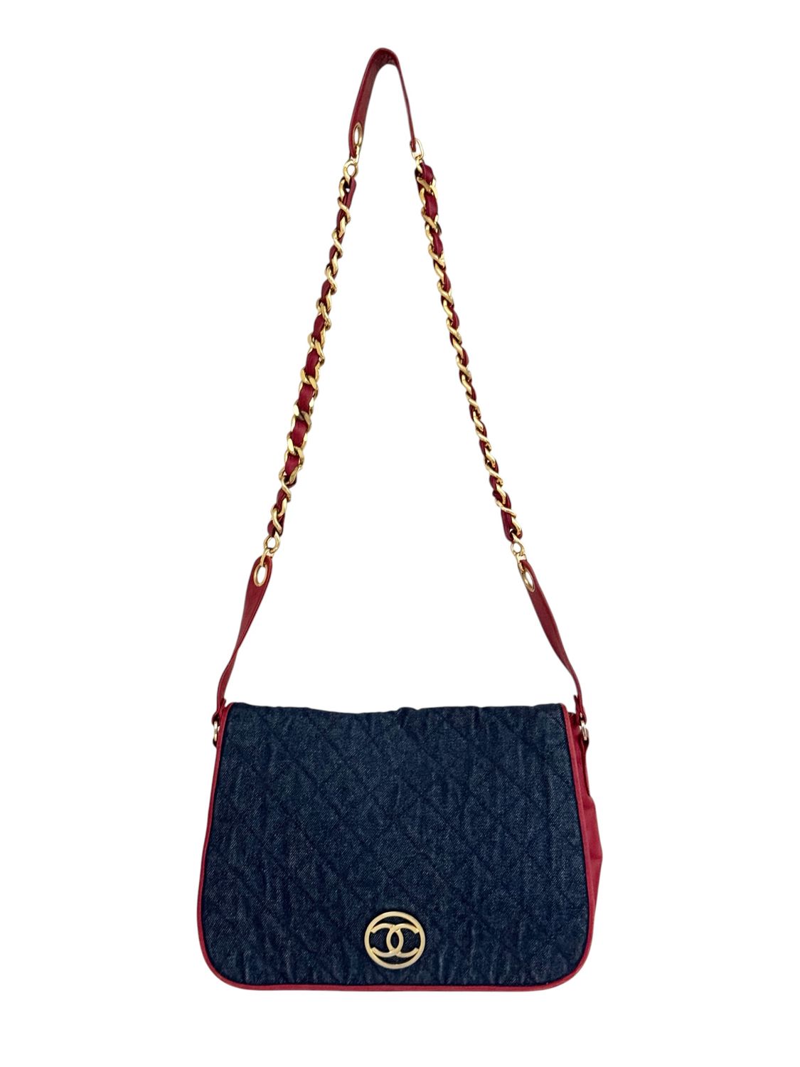 CHANEL 90'S DENIM &amp; LEATHER CROSSBODY BAG