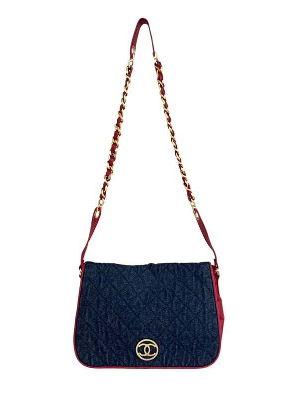 CHANEL 90'S DENIM &amp; LEATHER CROSSBODY BAG