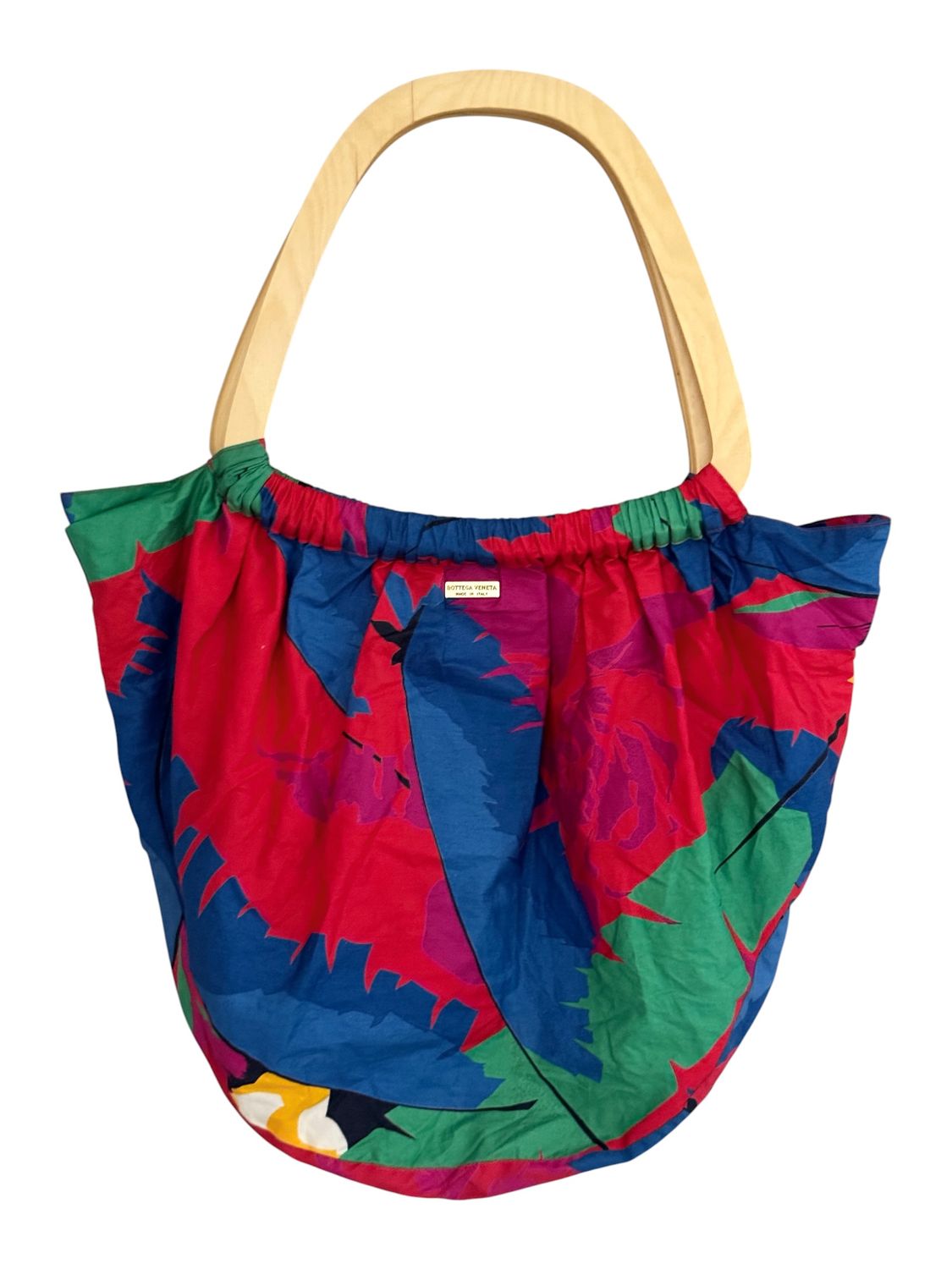 BOTTEGA VENETA VINTAGE XL WOOD HANDLE HAWAIIAN PRINT BEACH TOTE