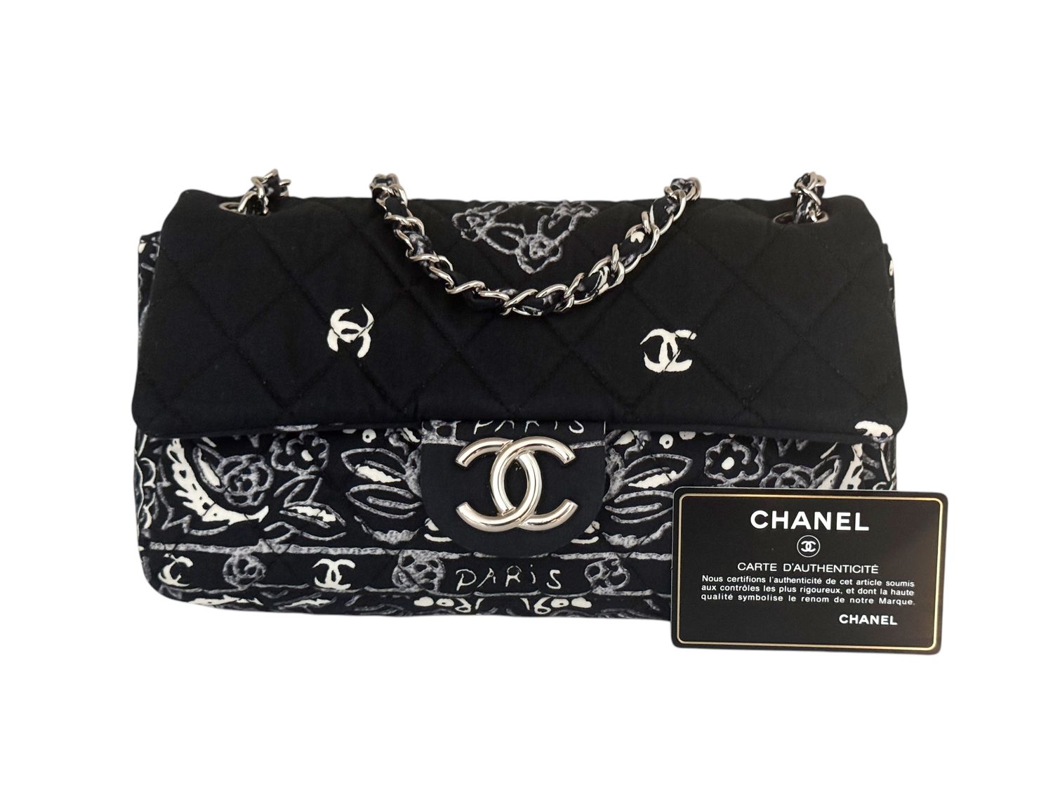 CHANEL NAVY CC BANDANA PRINT FLAP PARIS DALLAS COLLECTION