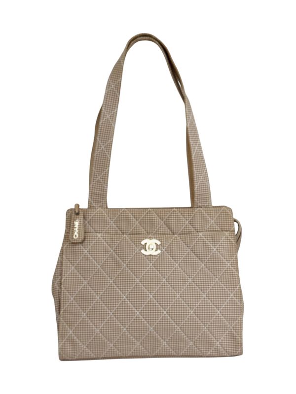 CHANEL GINGHAM PRINT TOTE SHOULDER BAG