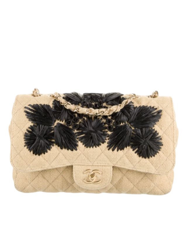 CHANEL COCO COUNTRY QUILTED CANVAS AND RAFFIA FLORAL SHOULDER BAG - COLLECTORS ITEM