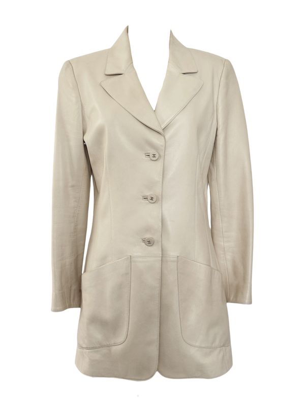 CHANEL 97P IVORY LEATHER BLAZER JACKET