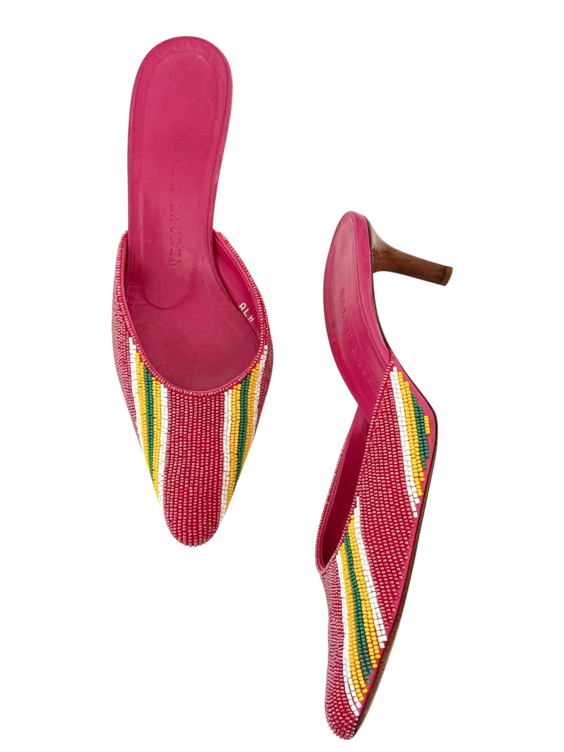 RALPH LAUREN COLLECTION BEADED MULES KITTEN HEEL