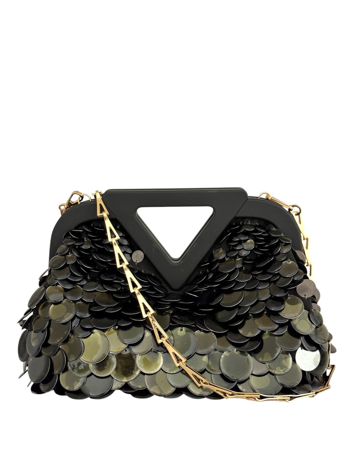BOTTEGA VENETA DARK GREEN PAILLETE THE POINT TRIANGLE BAG