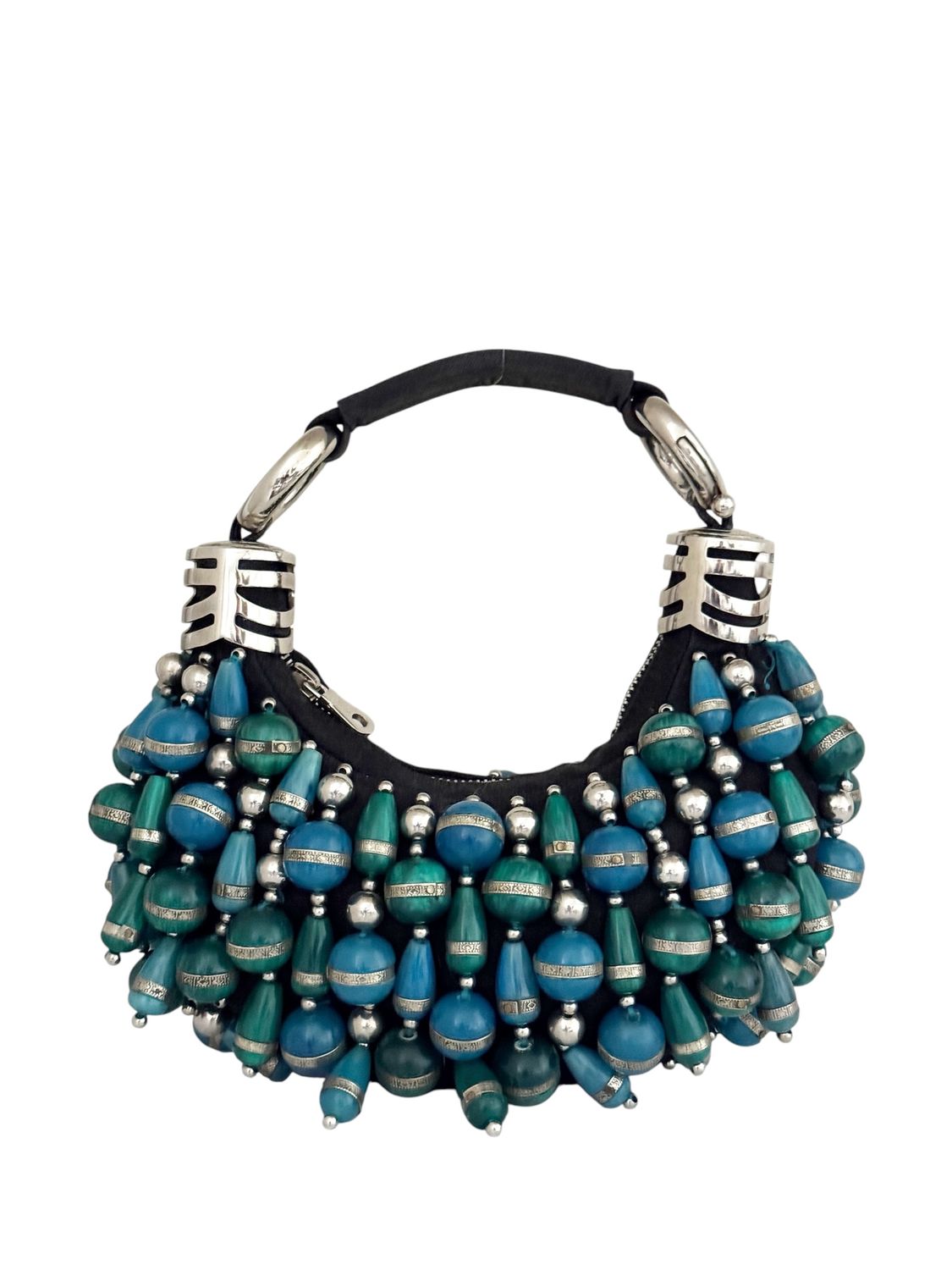 CHLOE VINTAGE PHEOBE PHILO BLUE BEADED EMBELLISHED HOBO BAG