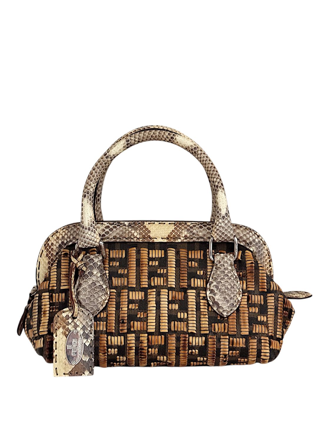 FENDI VINTAGE SELLERIA ZUCCA WICKER AND PYTHON TOP HANDLE