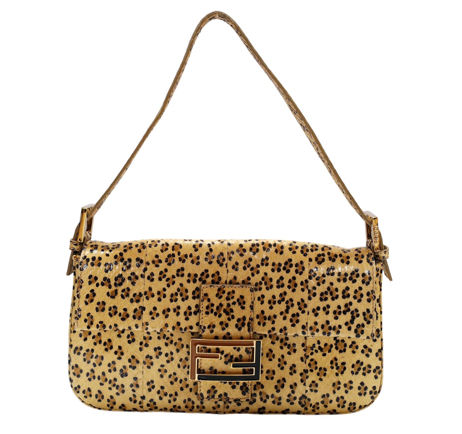 FENDI VINTAGE LEOPARD PRINT SNAKESKIN BAGUETTE SHOULDER BAG