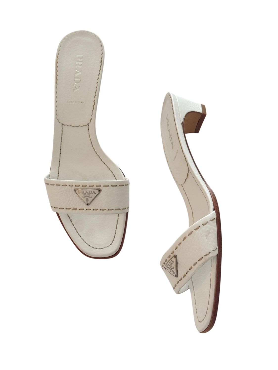 PRADA VINTAGE Y2K TRIANGLE LOGO SLIDES HEELS