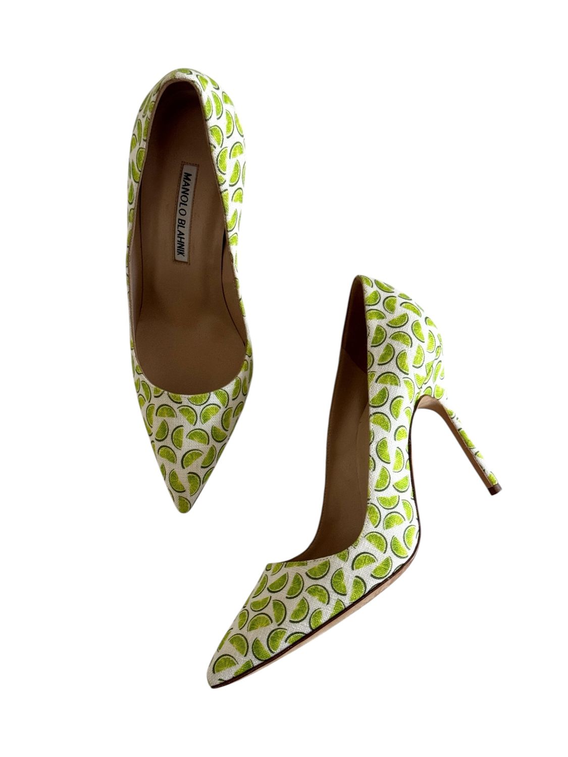 MANOLO BLAHNIK LIME PRINT PUMPS HEELS