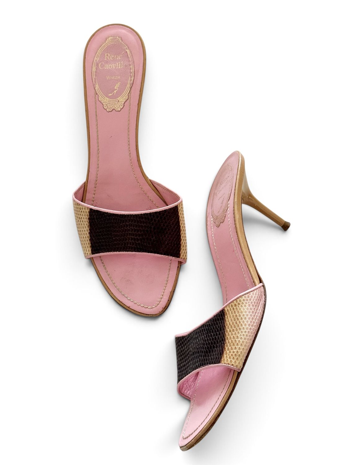 RENE CAOVILLA LIZARD SLIDES HEELS