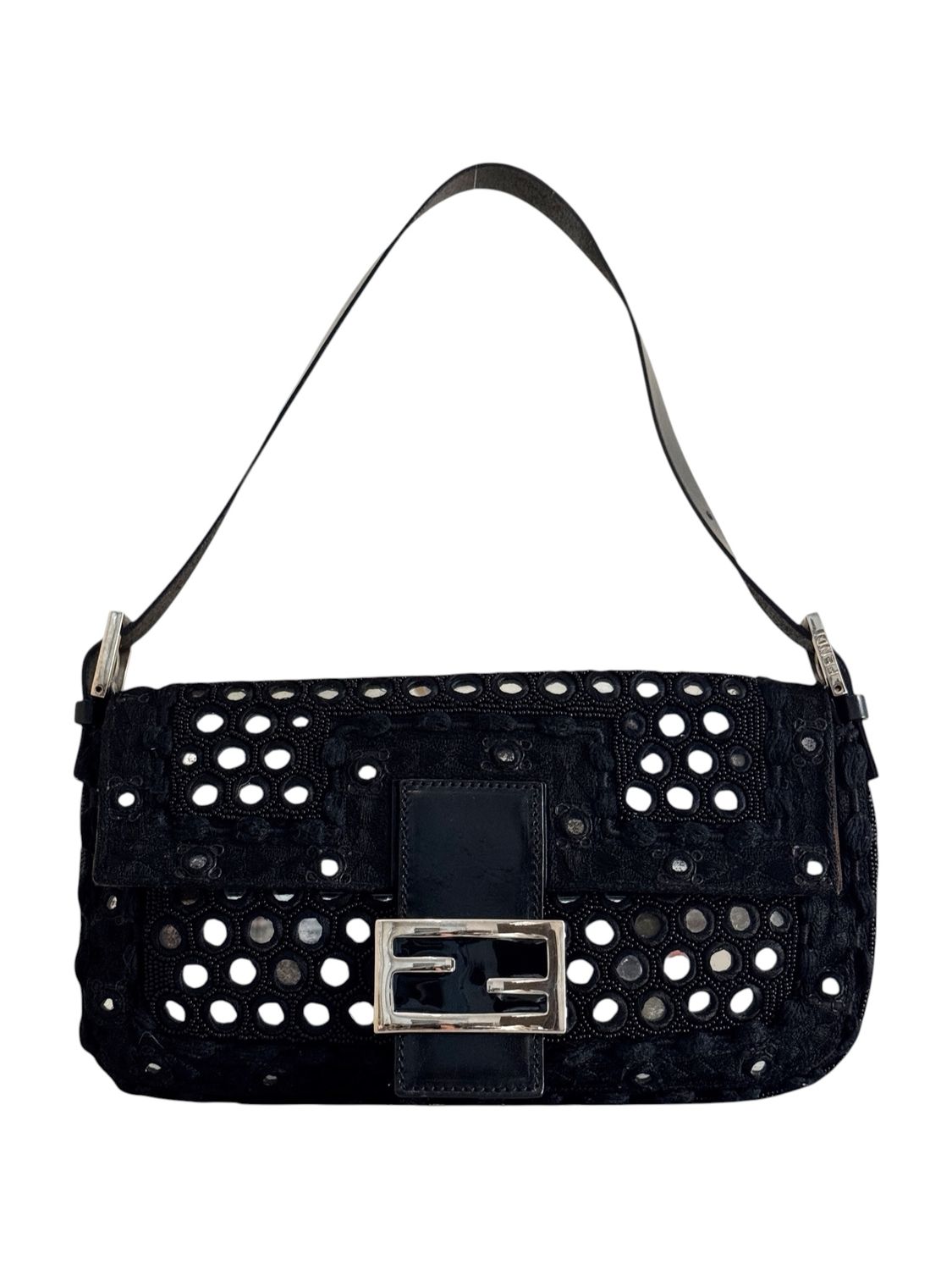 FENDI ARCHIVAL MIRROR BEADED BAGUETTE SHOULDER BAG