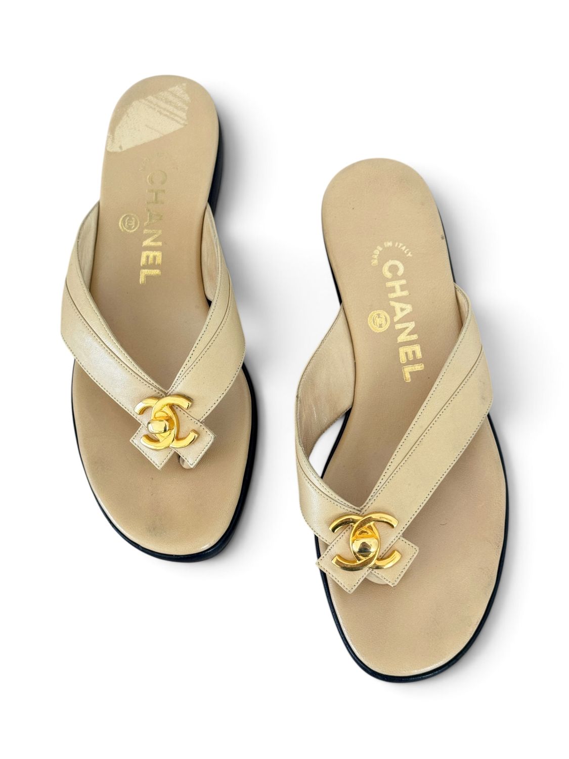 CHANEL ARCHIVAL 90S TURN LOCK FLIP FLOP SANDALS