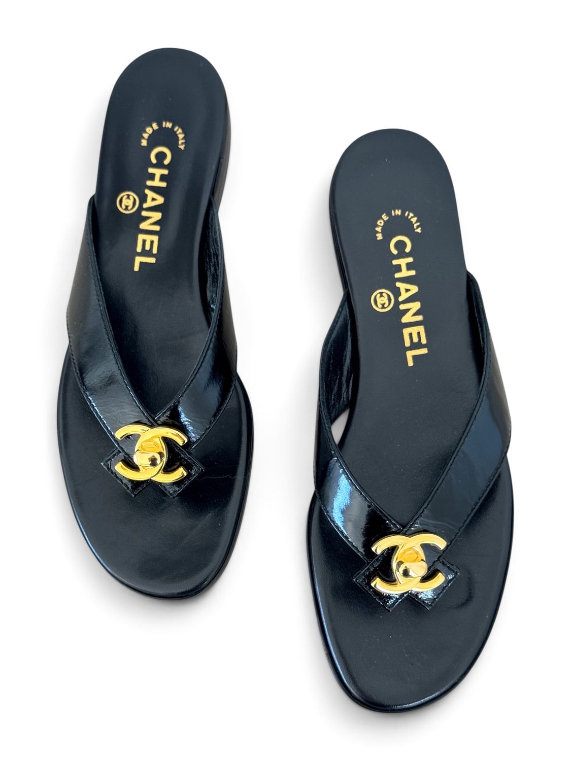 CHANEL ARCHIVAL 90S TURN LOCK FLIP FLOP SANDALS