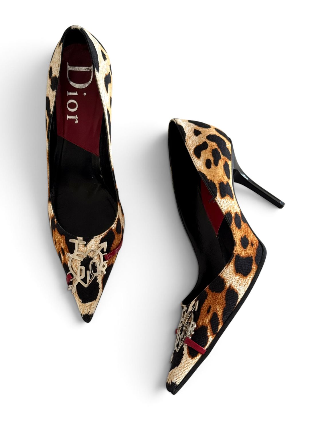 CHRISTIAN DIOR VINTAGE I LOVE DIOR HEART CHEETAH PRINT PUMPS HEELS 39