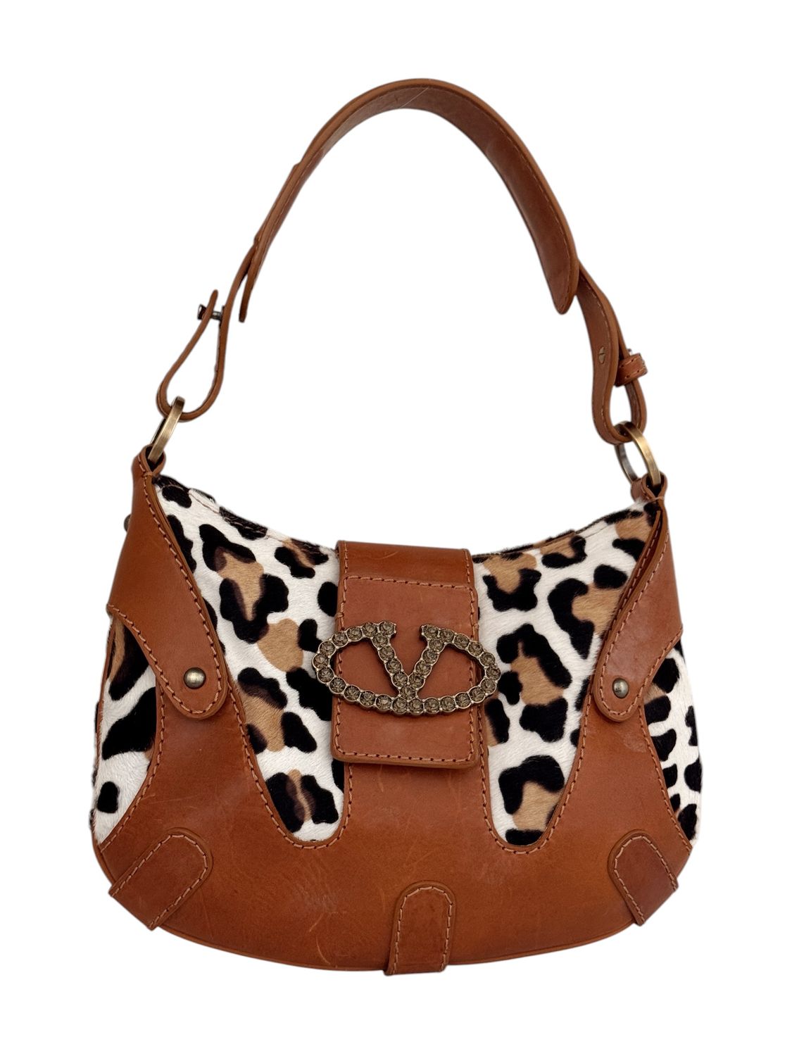 VALENTINO GARAVANI LEOPARD PONY HAIR SHOULDER BAG