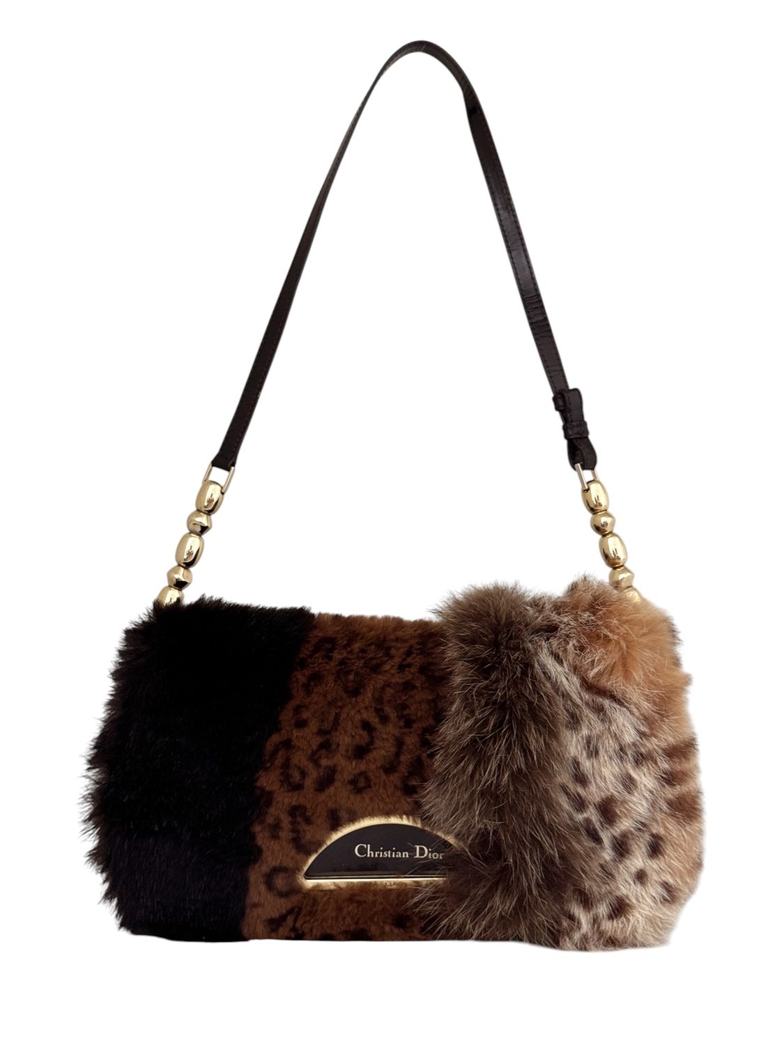 CHRISTIAN DIOR ARCHIVAL ANIMAL PRINT FUR MALICE SHOULDER BAG