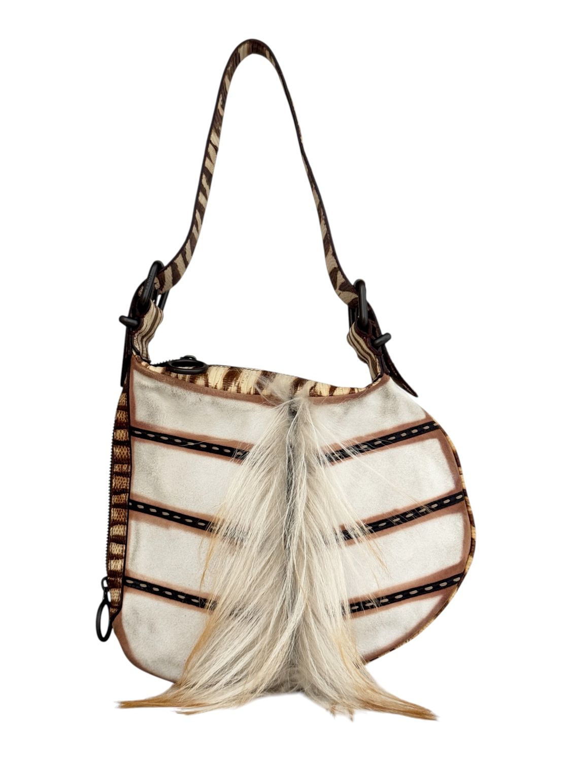 FENDI LIZARD AND FUR OYSTER SHOULDER BAG PURSE