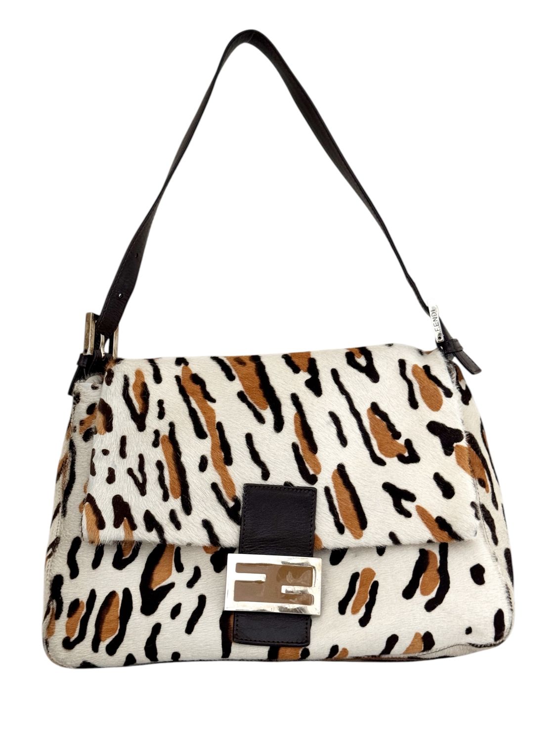 FENDI ANIMAL PRINT PONY HAIR MAMA SHOULDER BAGUETTE BAG