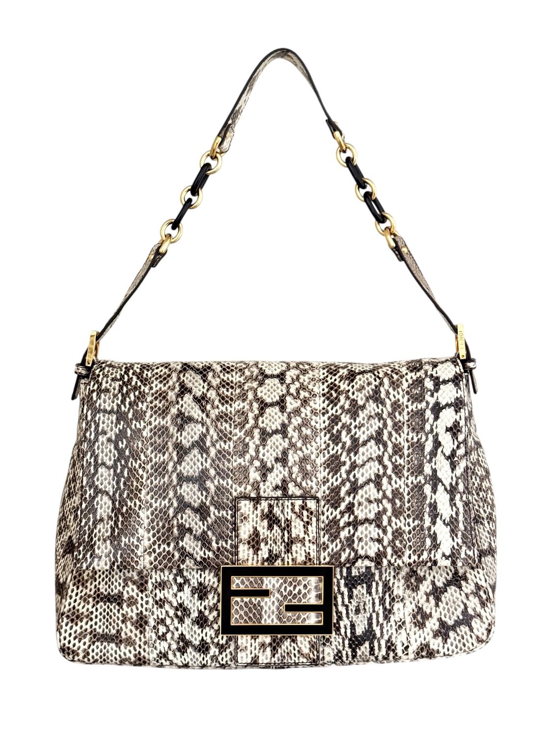 FENDI GENUINE SNAKESKIN LARGE MAMA SHOULDER BAGUETTE BAG