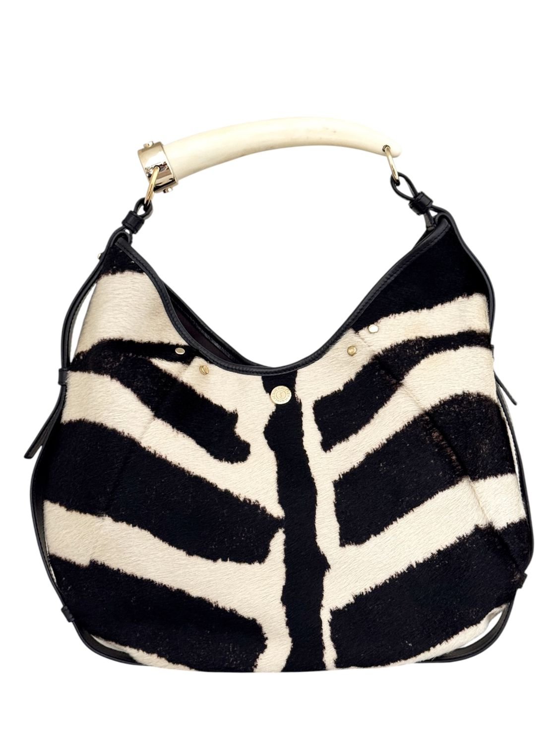 YVES SAINT LAURENT YSL ARCHIVAL ZEBRA PRINT PONY HAIR MOMBASA HORN HANDLE BAG TOM FORD ERA