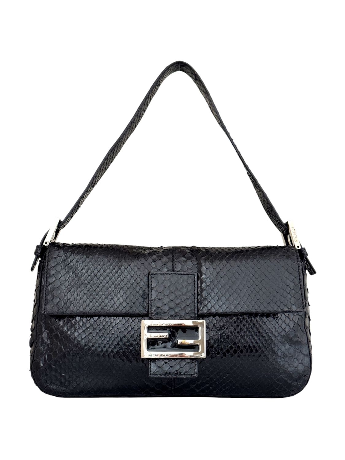 FENDI ARCHIVAL BLACK PYTHON BAGUETTE BAG