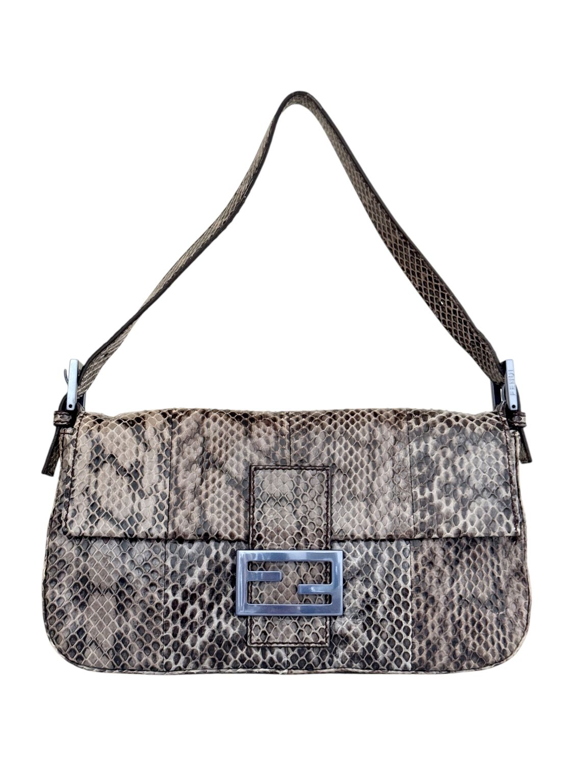 FENDI RARE ARCHIVAL GREY TONE PYTHON BAGUETTE BAG