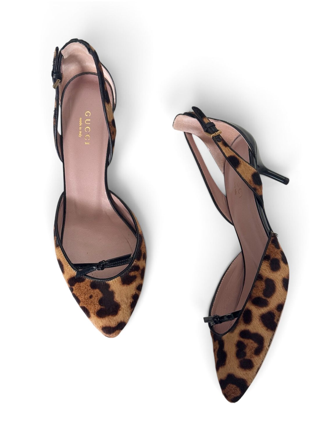 ​GUCCI LEOPARD PRINT PONY HAIR HEELS