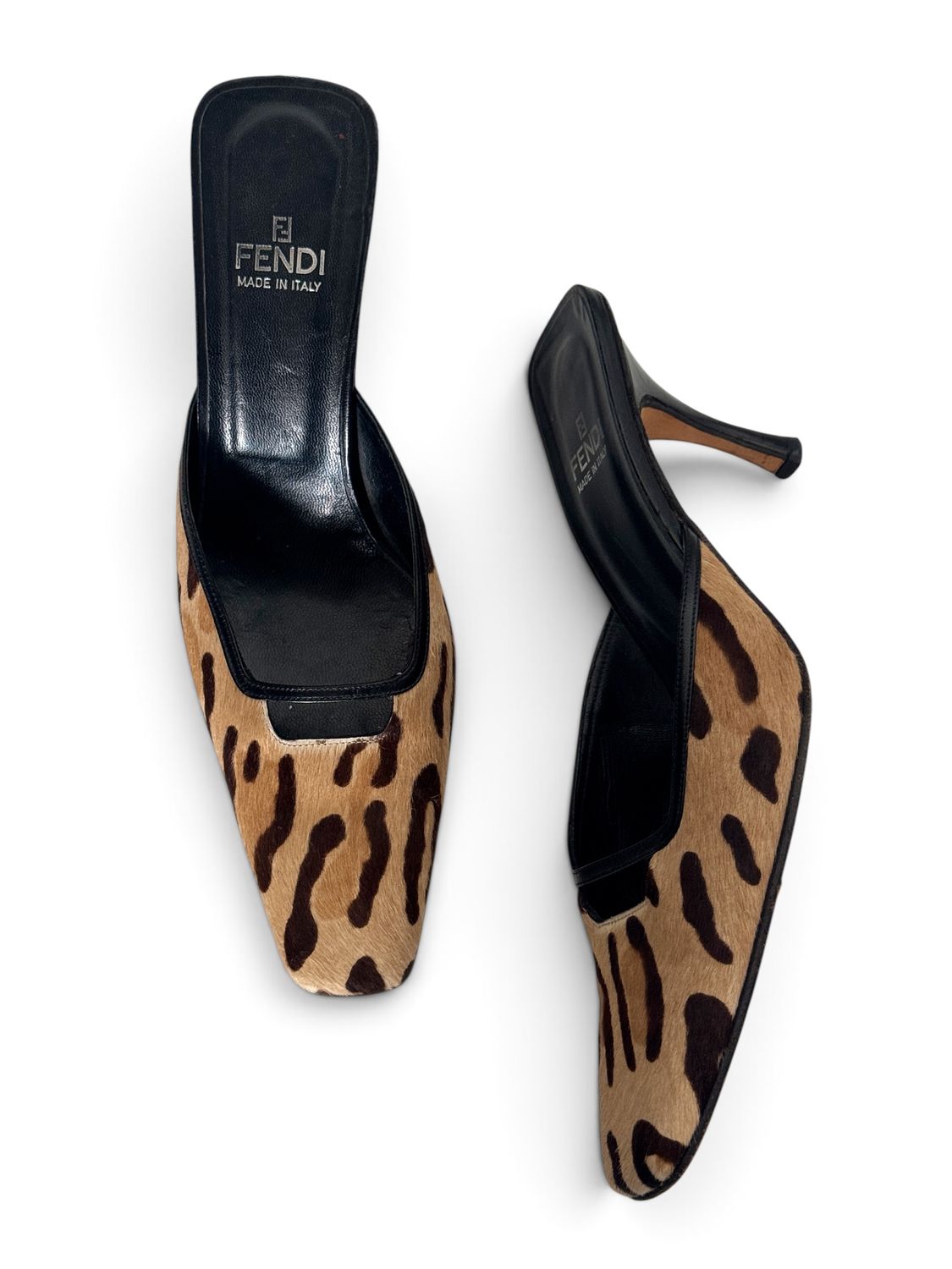 FENDI LEOPARD PRINT PONY HAIR MULES
